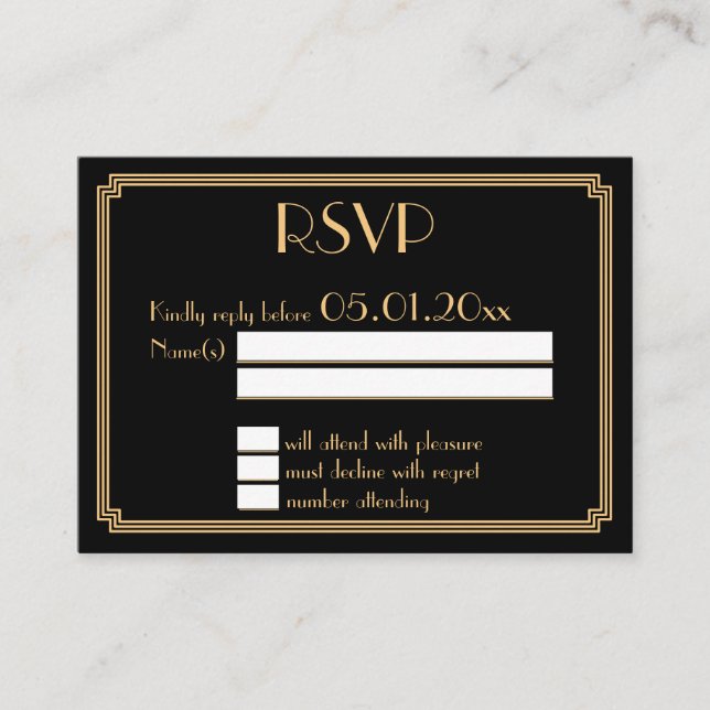 Carte D'accompagnement Petit Grand Gatsby Art Déco Noir Noir Noir Mariage (Devant)
