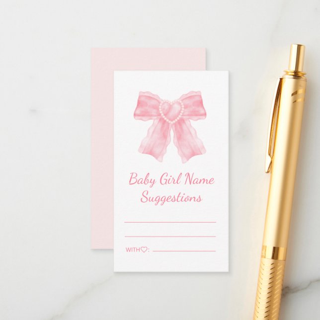 Carte D'accompagnement petit nom de fille suggestions baby shower arc ros (Devant/Arrière en situation)