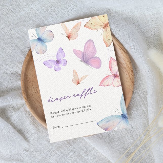 Carte D'accompagnement Petit papillon Déchet Baby shower de fille Raffle (diaper raffle baby shower card butterfly)