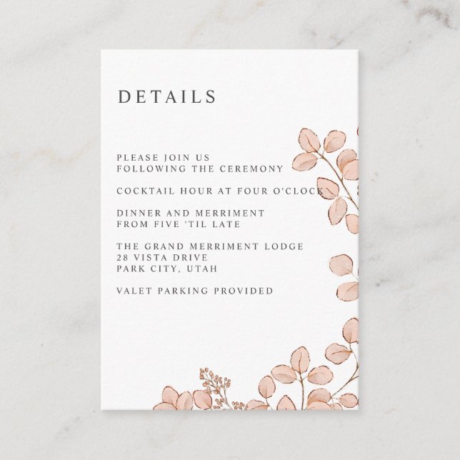 Carte D'accompagnement Petit rose feuille MARIAGE Hôtel Hébergement (Devant)