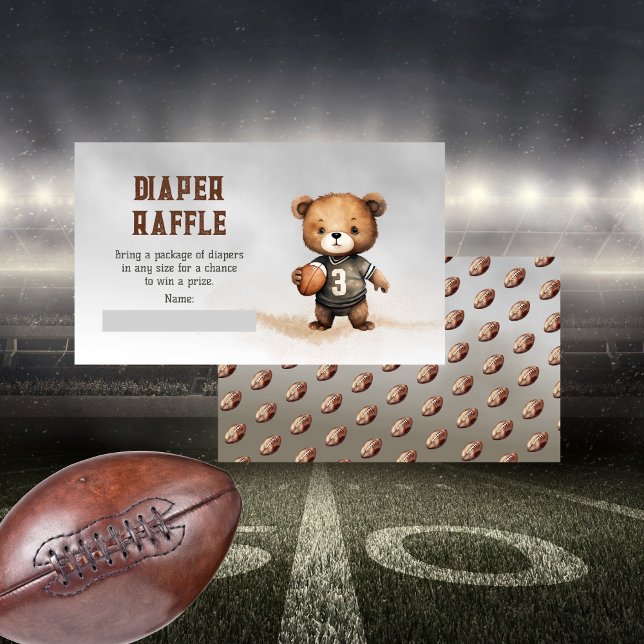 Carte D'accompagnement Petit Teddy Bear American Football Diaper Raffle (Teddy Bear Boy American Football Baby Shower "Diaper Raffle" Insert Card - Bearly Wait Collection)