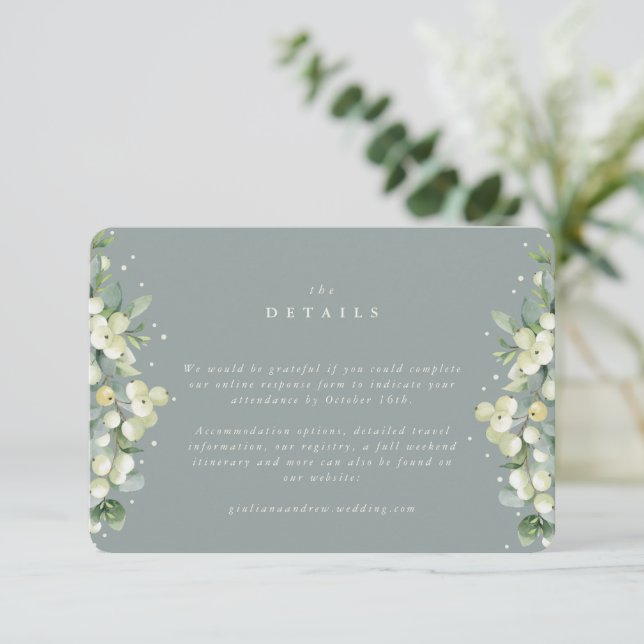 Carte D'accompagnement Petite baie de neige verte+Eucalyptus Détails/RSVP (Debout devant)