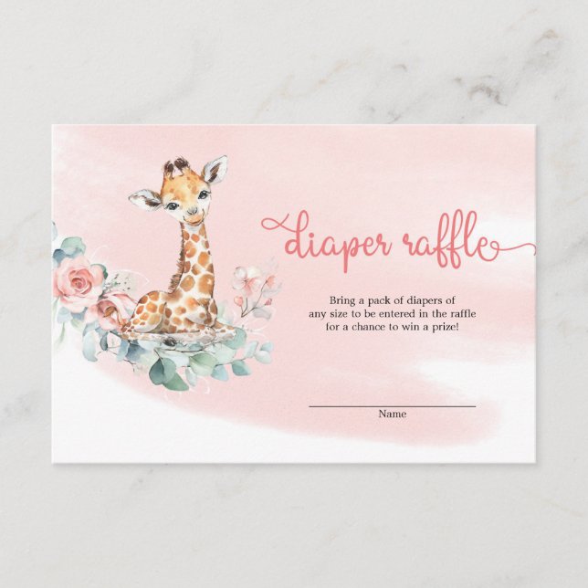 Carte D'accompagnement Petite fille petite girafe fleurs roses eucalyptus (Devant)
