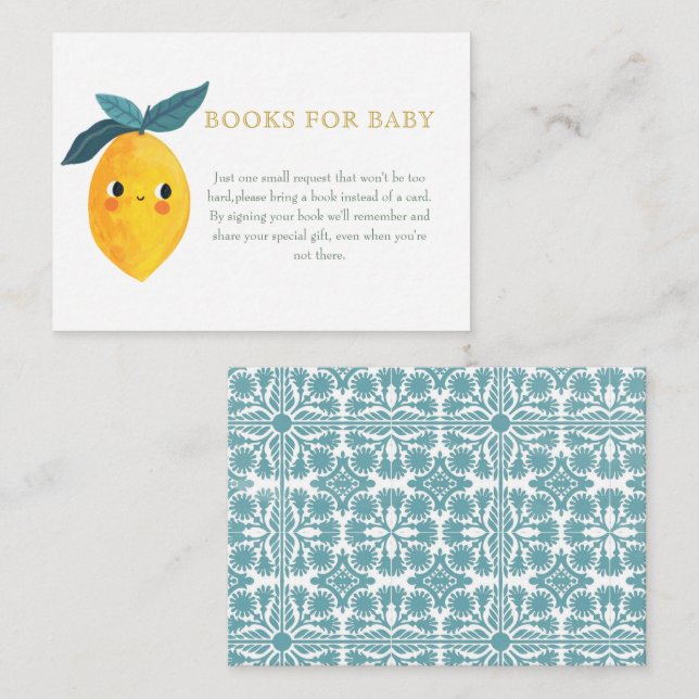 Carte D'accompagnement Petite Mignonne Citron Citrus LIVRES POUR BÉBÉ (Devant / Derrière)