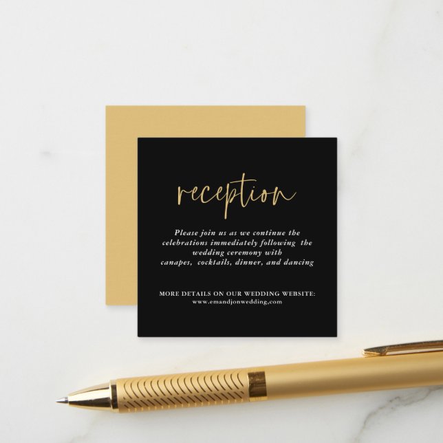 Carte D'accompagnement PETITE TAILLE MINI Black Gold Mariage Réception (Devant/Arrière en situation)