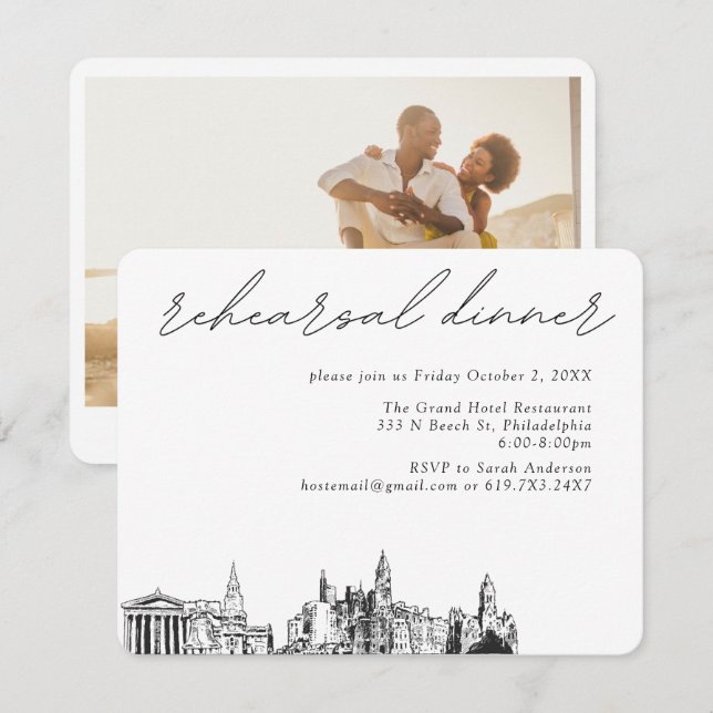 Carte D'accompagnement Philadelphie Mariage Dîner de répétition élégant (Devant / Derrière)