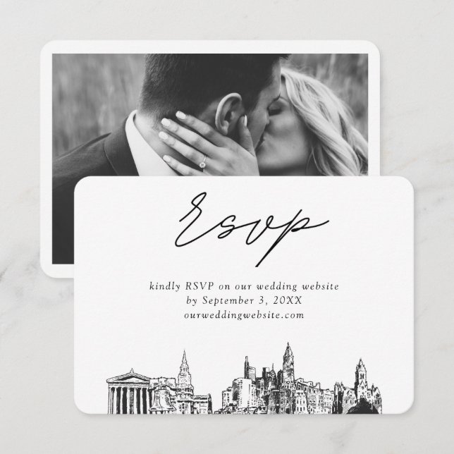 Carte D'accompagnement Philadelphie Mariage minimaliste croquis RSVP (Devant / Derrière)