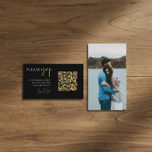 Carte D'accompagnement Photo complet, code QR or mariage noir RSVP