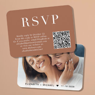 Carte D'accompagnement Photo élégante QR Code Mariage en terre cuite RSVP