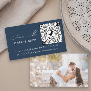 Carte D'accompagnement Photo en ligne RSVP QR Code Marine Mariage bleu