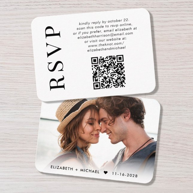 Carte D'accompagnement Photo moderne minimal QR Code Mariage RSVP (Créateur téléchargé)