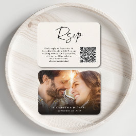 Carte D'accompagnement Photo moderne QR Code Cream Wedding RSVP