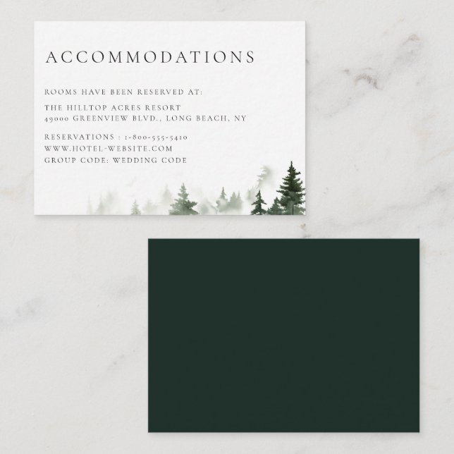 Carte D'accompagnement Pine Forest Trees Hébergements Mariages (Devant / Derrière)