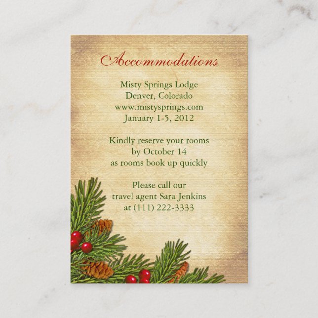 Carte D'accompagnement Pines Boughs Vacances Mariage d'hiver Insertion Ca (Devant)