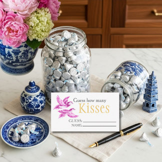 Carte D'accompagnement Pink birds  "Guess How Many Kisses" Bridal Game 