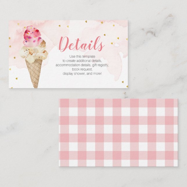 Carte D'accompagnement Pink Blush Ice Cream Détails Fête des mariées (Devant / Derrière)