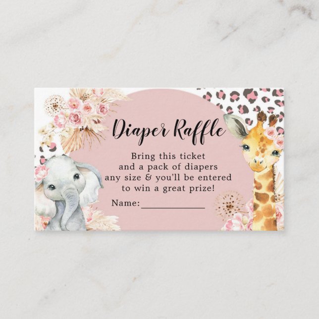 Carte D'accompagnement Pink Boho Safari Party Animaux Fille Déchets Raffl (Devant)
