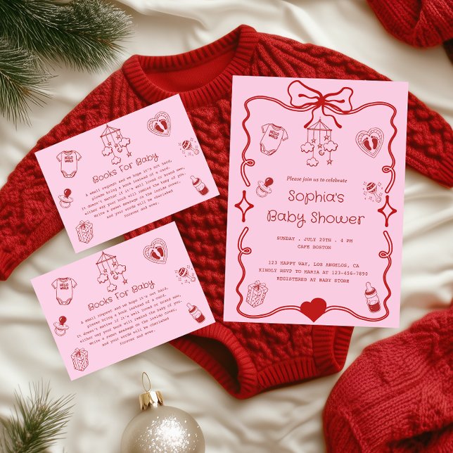 Carte D'accompagnement Pink “Books for Baby” Baby Shower (Créateur téléchargé)