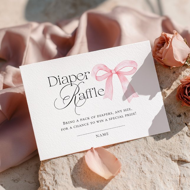 Carte D'accompagnement Pink Bow Baby Shower Diaper Raffle (Créateur téléchargé)
