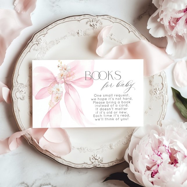 Carte D'accompagnement Pink Bow Floral Book pour billet bébé (Créateur téléchargé)