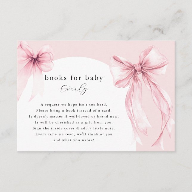 Carte D'accompagnement Pink bows modern arch books for baby girl (Devant)