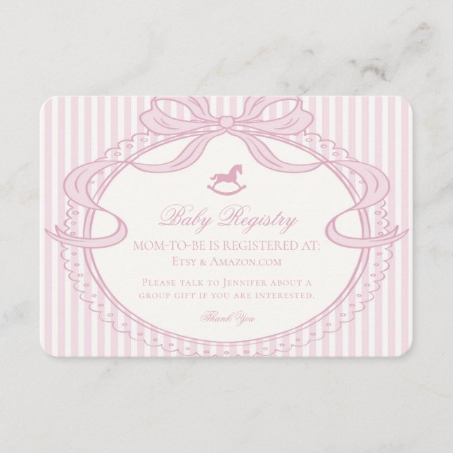 Carte D'accompagnement Pink Coquette Bow Rocking Horse Registry (Devant)