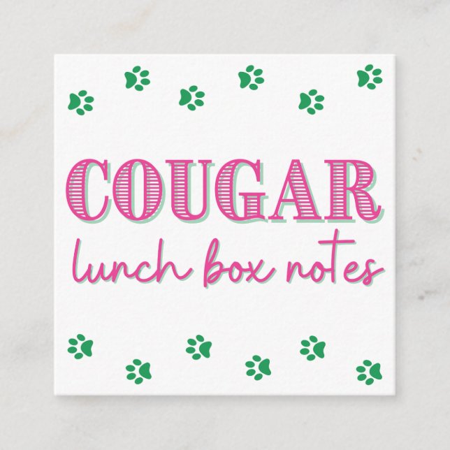 Carte D'accompagnement Pink Cougar Print Name Lunch Box Notes (Devant)