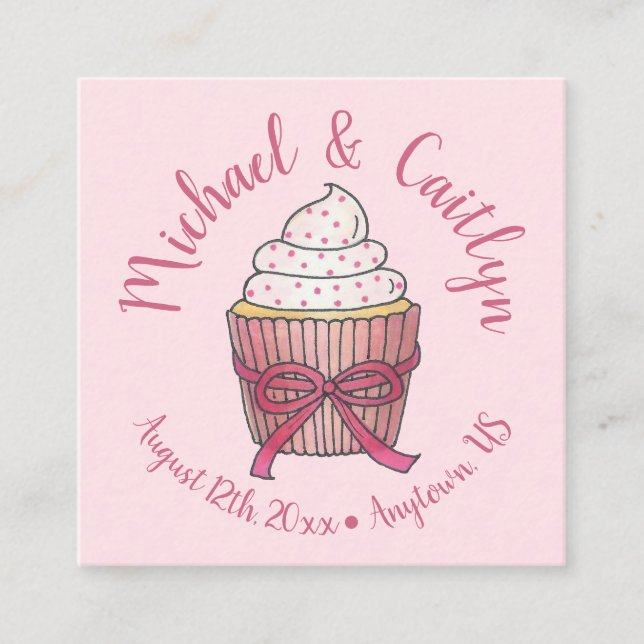 Carte D'accompagnement Pink Cupcake Bow arrose Fête des mariées Mariage (Devant)