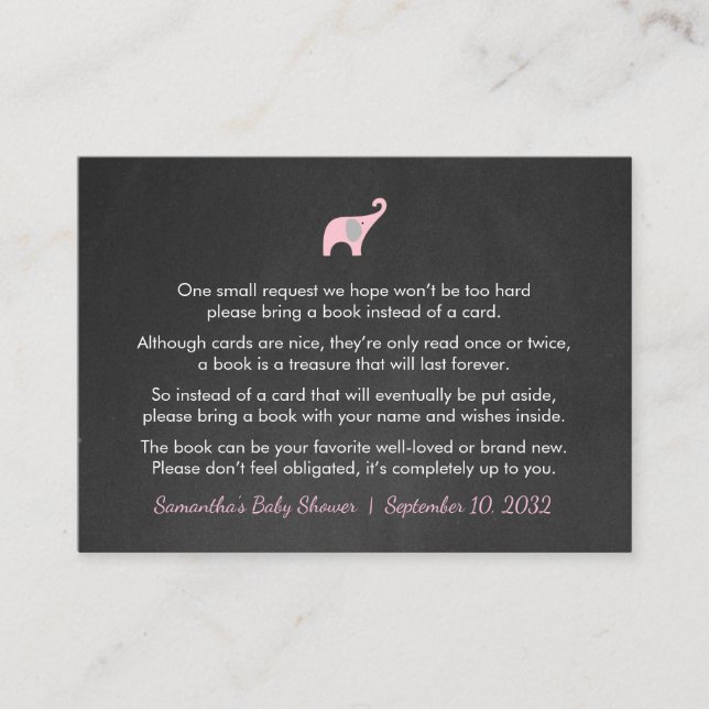 Carte D'accompagnement Pink Elephant Demande de livre / livres pour bébé  (Devant)