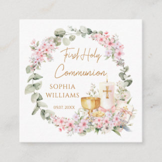 Carte D'accompagnement Pink Floral Chalice Candle First Holy Communion 