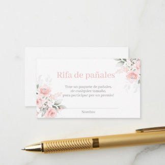 Carte D'accompagnement Pink Floral Spanish Diaper Raffle Baby Shower Girl