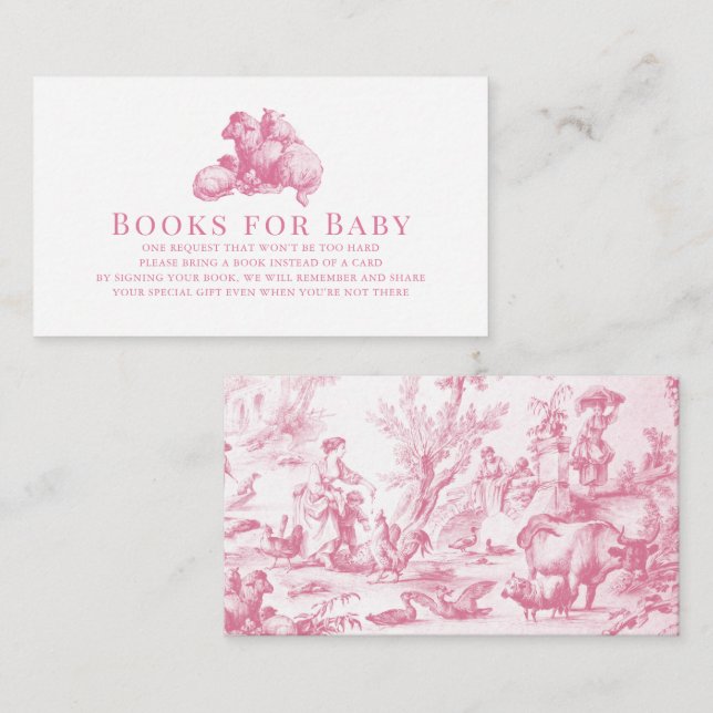 Carte D'accompagnement Pink French Country Farm Animal Livres pour bébé (Devant / Derrière)