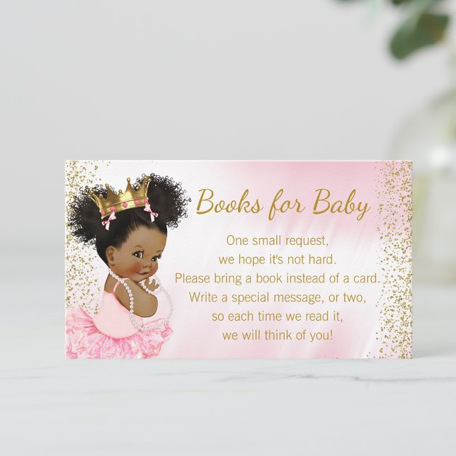 Carte D'accompagnement Pink Gold Princess Tutu Baby shower Apporter livre (All text can be changes.)