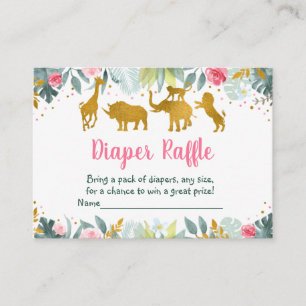 Carte D'accompagnement Pink Gold Safari Wild One Baby Diaper Raffle