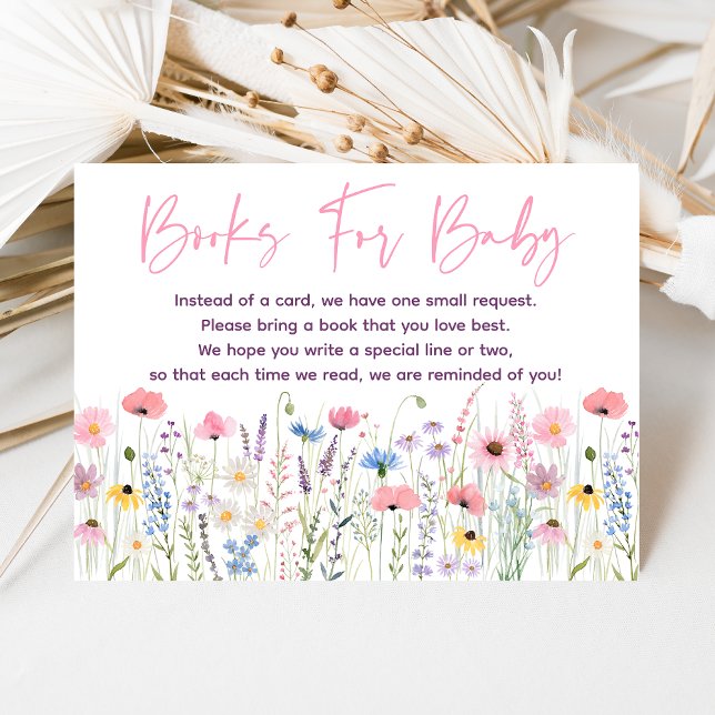 Carte D'accompagnement Pink Meadow Wildflowers Baby Shower Book Request (Créateur téléchargé)