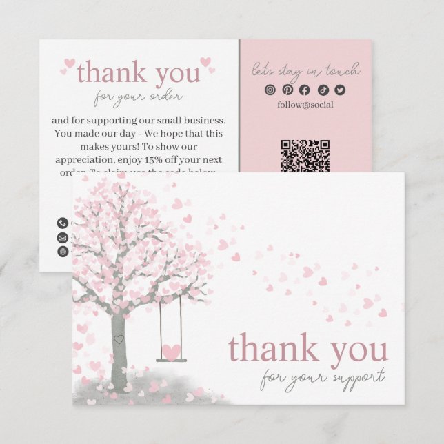 Carte D'accompagnement Pink Modern Script QR Code, Merci Business (Devant / Derrière)