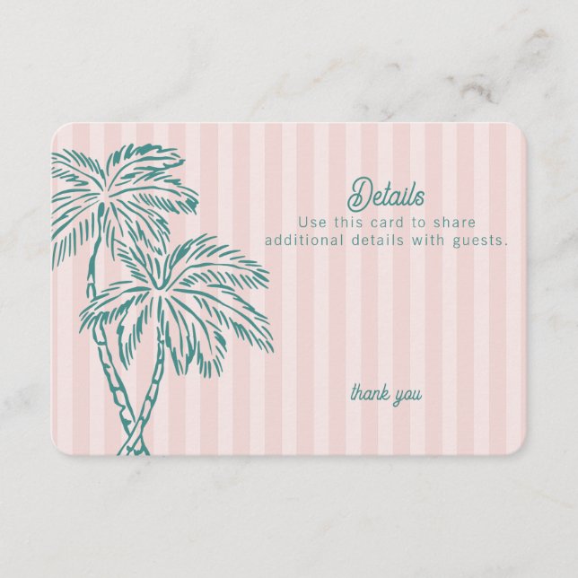 Carte D'accompagnement Pink Palm Springs Pastel Beach Détails Insérer (Devant)