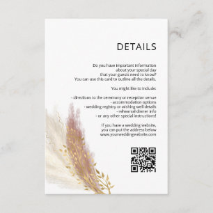 Carte D'accompagnement Pink Pampas Détails du mariage/carte d'information