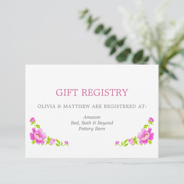 Carte D'accompagnement Pink Peonies Mariage d'argent Registre cadeau (Debout devant)