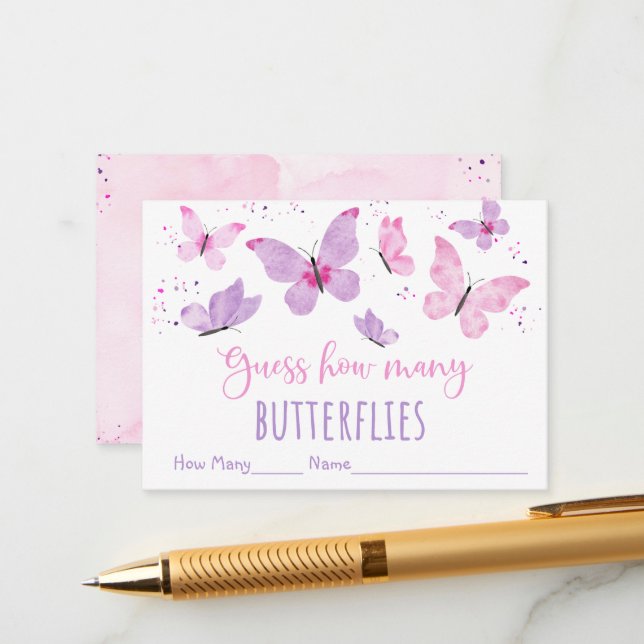 Carte D'accompagnement Pink Purple Butterfly Devine Combien De Jeu (Devant/Arrière en situation)
