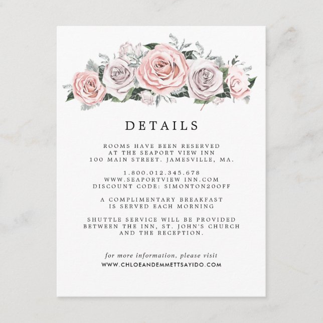 Carte D'accompagnement Pink Purple Rose Floral Mariage Détails de l'invit (Devant)