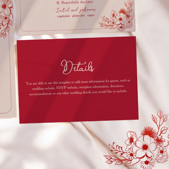 Carte D'accompagnement Pink Red Floral Elegant Wedding Details (Créateur téléchargé)