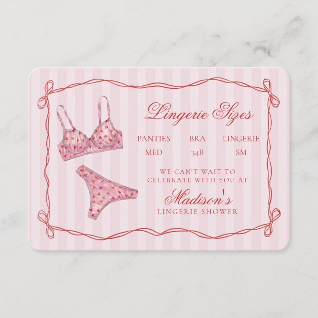 Carte D'accompagnement Pink & Red Heart Lingerie Sizes Shower Bow (Devant)