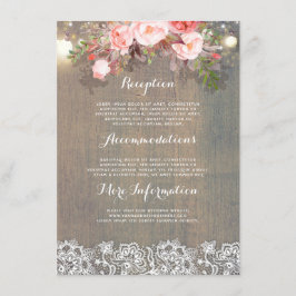 Carte D'accompagnement Pink Rustic Floral Mariage Information Invité