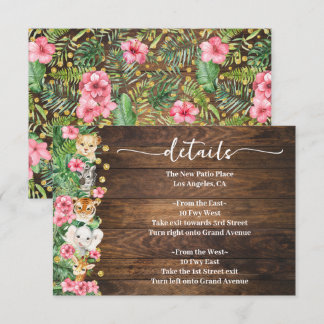 Carte D'accompagnement Pink Rustic Wild Safari Animals Baby Shower Detail