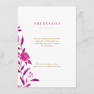 Carte D'accompagnement Pink Watercolor floral Chinoiserie Détails du Mari