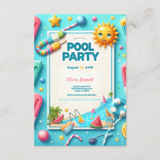 Carte D'accompagnement Piscine fête anniversaire Sweet sixteen été nage E