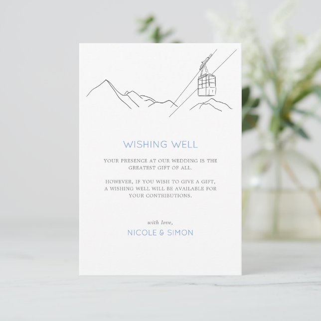 Carte D'accompagnement Pistes de ski de neige Téléphérique Mariage Wishin (Debout devant)