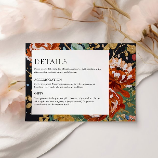 Carte D'accompagnement Pivoines Orange Brûlé Peinture Florale Or Mariage (Créateur téléchargé)