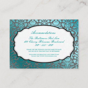 Carte D'accompagnement PixDezines turquoise flore damas/hébergements